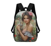 sinyumoney Sacs De Voyage Imprimés En 3D 17inch Girl with Rabbit in Field-1 Sac À Dos Scolaire Pour Enfants, Sac À Dos Décontracté Pour La Journée, Sac À Dos Tendance Pour Filles Et Femmes
