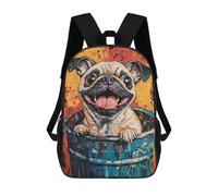 sinyumoney Sacs De Voyage Imprimés En 3D 17inch Happy Pug in Trash Can Sac À Dos Scolaire Pour Enfants, Sac À Dos Décontracté Pour La Journée, Sac À Dos Tendance Pour Filles Et Femmes