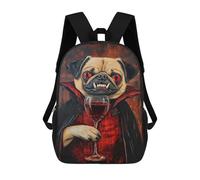 sinyumoney Sacs De Voyage Imprimés En 3D 17inch Vampire Pug with Wine Glass-2 Sac À Dos Scolaire Pour Enfants, Sac À Dos Décontracté Pour La Journée, Sac À Dos Tendance Pour Filles Et Femmes