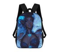 sinyumoney Sacs D'école Imprimés En 3D Pour Enfants 17inch Blue Fantasy Woman with Wolf Sac À Dos De Voyage Léger Sac À Livres Pour Enfants Garçons Et Filles
