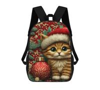 sinyumoney Sacs D'école Imprimés En 3D Pour Enfants 17inch Christmas Kitten with Santa Hat Sac À Dos De Voyage Léger Sac À Livres Pour Enfants Garçons Et Filles