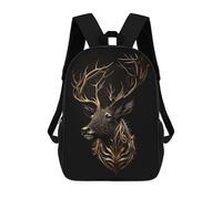 sinyumoney Sacs D'école Imprimés En 3D Pour Enfants 17inch Deer Black Gold Sac À Dos De Voyage Léger Sac À Livres Pour Enfants Garçons Et Filles
