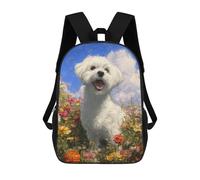sinyumoney Sacs D'école Imprimés En 3D Pour Enfants 17inch Floral Field White Dog Art Print Sac À Dos De Voyage Léger Sac À Livres Pour Enfants Garçons Et Filles