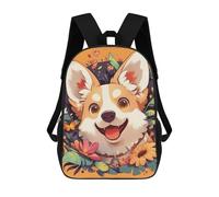 sinyumoney Sacs D'école Imprimés En 3D Pour Enfants 17inch Happy Corgi with Floral Background Sac À Dos De Voyage Léger Sac À Livres Pour Enfants Garçons Et Filles