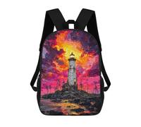 sinyumoney Sacs D'école Imprimés En 3D Pour Enfants 17inch Lighthouse, Fiery Sunset, Sea Sac À Dos De Voyage Léger Sac À Livres Pour Enfants Garçons Et Filles