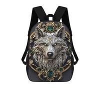 sinyumoney Sacs D'école Imprimés En 3D Pour Enfants 17inch Ornate Wolf Head with Emeralds Sac À Dos De Voyage Léger Sac À Livres Pour Enfants Garçons Et Filles