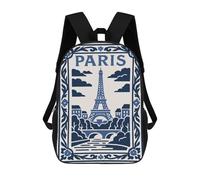 sinyumoney Sacs D'école Imprimés En 3D Pour Enfants 17inch Paris Eiffel Tower Blue Illustration Sac À Dos De Voyage Léger Sac À Livres Pour Enfants Garçons Et Filles