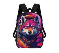 sinyumoney Sacs D'école Imprimés En 3D Pour Enfants 17inch Space Wolf Headphones Art Print-2 Sac À Dos De Voyage Léger Sac À Livres Pour Enfants Garçons Et Filles