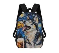 sinyumoney Sacs D'école Imprimés En 3D Pour Enfants 17inch Starry Night Wolf with Beer -1 Sac À Dos De Voyage Léger Sac À Livres Pour Enfants Garçons Et Filles