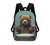 sinyumoney Sacs D'école Imprimés En 3D Pour Enfants 17inch Teddy Bear Drummer Sac À Dos De Voyage Léger Sac À Livres Pour Enfants Garçons Et Filles