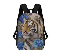sinyumoney Sacs D'école Imprimés En 3D Pour Enfants 17inch Tiger with Blue Roses Mosaic Art Sac À Dos De Voyage Léger Sac À Livres Pour Enfants Garçons Et Filles