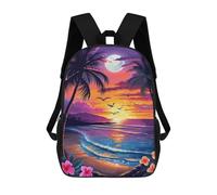 sinyumoney Sacs D'école Imprimés En 3D Pour Enfants 17inch Tropical Moonlit Beach Scene Sac À Dos De Voyage Léger Sac À Livres Pour Enfants Garçons Et Filles