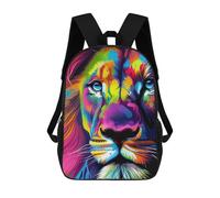 sinyumoney Sacs d'école imprimés en 3D pour enfants Chemin forestier enchanté -1 sac à dos, sac à dos de voyage, sac à dos léger, sac d'école pour enfants, garçons et filles, Portrait de lion coloré