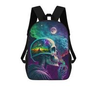 sinyumoney Sacs d'école imprimés en 3D pour enfants Sac à dos Jardin de paon enchanté, Sac à dos de voyage, Sac à dos léger, Sac d'école pour enfants, garçons et filles, Galactic Skull Dreamscape, 17"