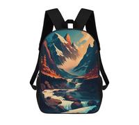 sinyumoney Sacs d'école imprimés en 3D pour enfants Sac à dos Jardin de paon enchanté, Sac à dos de voyage, Sac à dos léger, Sac d'école pour enfants, garçons et filles, Mountain River Sunset, 17"