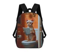 sinyumoney Sacs D'école Pour Enfants Imprimés En 3D Cat Reading on Toilet Funny Sac À Dos De Voyage Léger, Sac À Livres, Sac D'école Pour Enfants Garçons Et Filles 17inch