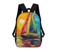 sinyumoney Sacs D'école Pour Enfants Imprimés En 3D Colorful Sailboat Sunset Painting Sac À Dos De Voyage Léger, Sac À Livres, Sac D'école Pour Enfants Garçons Et Filles 17inch
