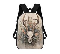 sinyumoney Sacs D'école Pour Enfants Imprimés En 3D Deer Skull with Flowers Artwork Sac À Dos De Voyage Léger, Sac À Livres, Sac D'école Pour Enfants Garçons Et Filles 17inch