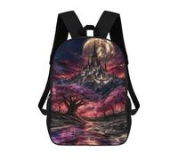 sinyumoney Sacs D'école Pour Enfants Imprimés En 3D Fantasy Castle with Cherry Blossoms Sac À Dos De Voyage Léger, Sac À Livres, Sac D'école Pour Enfants Garçons Et Filles 17inch