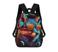 sinyumoney Sacs D'école Pour Enfants Imprimés En 3D Fox in Sunglasses with Headphones Sac À Dos De Voyage Léger, Sac À Livres, Sac D'école Pour Enfants Garçons Et Filles 17inch
