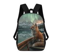 sinyumoney Sacs D'école Pour Enfants Imprimés En 3D Fox in Wooden Boat with Aurora Borealis Sac À Dos De Voyage Léger, Sac À Livres, Sac D'école Pour Enfants Garçons Et Filles 17inch