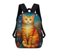 sinyumoney Sacs D'école Pour Enfants Imprimés En 3D Ginger Cat with Flowers-1 Sac À Dos De Voyage Léger, Sac À Livres, Sac D'école Pour Enfants Garçons Et Filles 17inch