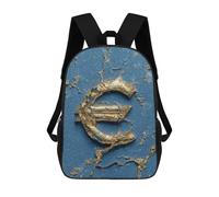 sinyumoney Sacs D'école Pour Enfants Imprimés En 3D Gold Euro Symbol on Blue Background Sac À Dos De Voyage Léger, Sac À Livres, Sac D'école Pour Enfants Garçons Et Filles 17inch