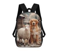 sinyumoney Sacs D'école Pour Enfants Imprimés En 3D Golden Retriever And Sheep in Winter Village Sac À Dos De Voyage Léger, Sac À Livres, Sac D'école Pour Enfants Garçons Et Filles 17inch