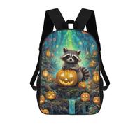 sinyumoney Sacs D'école Pour Enfants Imprimés En 3D Halloween Raccoon in Forest Sac À Dos De Voyage Léger, Sac À Livres, Sac D'école Pour Enfants Garçons Et Filles 17inch