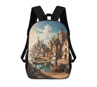 sinyumoney Sacs D'école Pour Enfants Imprimés En 3D Medieval Coastal Village Sac À Dos De Voyage Léger, Sac À Livres, Sac D'école Pour Enfants Garçons Et Filles 17inch