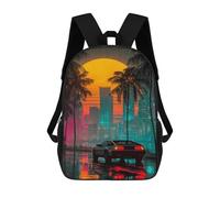 sinyumoney Sacs D'école Pour Enfants Imprimés En 3D Neon Cityscape with Retro Car -2 Sac À Dos De Voyage Léger, Sac À Livres, Sac D'école Pour Enfants Garçons Et Filles 17inch