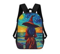 sinyumoney Sacs D'école Pour Enfants Imprimés En 3D Witch at The Beach Sac À Dos De Voyage Léger, Sac À Livres, Sac D'école Pour Enfants Garçons Et Filles 17inch