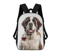 sinyumoney Saint Bernard Dog with Wine Glass Sac À Dos Scolaire Imprimé En 3D, Sac À Dos Décontracté Pour Enfants, Sac D'école Imprimé En 3D Pour Garçons, Primaire Et Collège 17inch