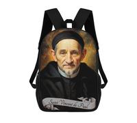 sinyumoney Saint Vincent De Paul Portrait Sac À Dos Scolaire Pour Enfants Imprimé En 3D, Idéal Pour Les Voyages Et Les Lectures, Pour Les Garçons Et Les Élèves Du Primaire 17inch