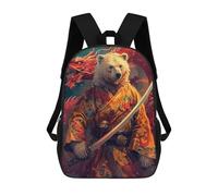 sinyumoney Samurai Bear with Dragon Sword Sac À Dos Scolaire Pour Enfants 17 Pouces, Sac À Dos Décontracté Pour Les Voyages, Grand Sac À Dos De Jour Pour Garçons Et Filles 17inch