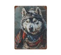 sinyumoney Samurai Wolf Armor Art Print Décoration Murale En Fer Imperméable Pour Salle De Bain, Chambre, Ferme, Cafés, Magasin15.7 x11.8