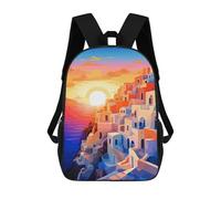 sinyumoney Santorini Sunset Travel Sac À Dos Enfant Tendance Et Amusant, Sac À Dos Pour Garçons Et Adolescents, Sac D'école Imprimé En 3D Pour Garçons 17inch