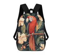 sinyumoney Scarlet Macaw in Tropical Floral Setting Sac À Dos Scolaire Pour Adolescents, Imprimé En 3D, Ajustable, À Poches Tendance, Pour Enfants, Garçons, Filles, Étudiants Et Adolescents 17inch