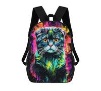 sinyumoney Scottish Fold Cat Portrait Neon Sac À Dos Scolaire Pour Enfants Imprimé En 3D, Idéal Pour Les Voyages Et Les Livres 17inch