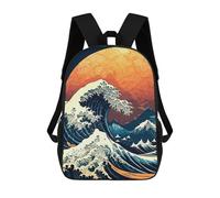 sinyumoney Sea Wave Japanese Art 3 Sac À Dos Avec Poche, Sacs À Dos Imprimés En 3D, Sacs De Voyage, Sacs À Livres, Sacs D'école Pour Enfants 17inch