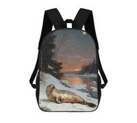 sinyumoney Seal in Winter Landscape Painting Sac À Dos Scolaire Imprimé En 3D Pour Enfants, Sac À Dos Garçon/fille, Sac De Voyage Pour Enfants 17inch