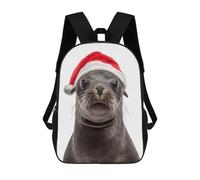 sinyumoney Seal with Santa Hat Sac À Dos Scolaire Imprimé En 3D, Sac À Dos Décontracté Pour Enfants, Sac D'école Imprimé En 3D Pour Garçons, Primaire Et Collège 17inch