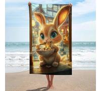 sinyumoney Serviette de Plage Extra Large avec Motif Lapin Mignon Mangeant des Ramen, 130 cm x 80 cm. Idéale pour Le Bain et la Piscine.