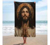 sinyumoney Serviette de Plage Grande Taille, Douce et Ultra-absorbante, Motif Jésus-Christ en prière, qualité hôtelière, 130 cm x 80 cm.