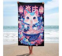 sinyumoney Serviette de Plage Kawaii Chat Ramen (1 pièce) pour Une Peau Douce, séchage Rapide et résistante, idéale pour Les Voyages, Le Camping et la Plage (130 cm x 80 cm).