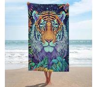 sinyumoney Serviette de Plage Lavable GSM Motif Tigre coloré Jungle, séchage Rapide, absorbante et légère, idéale pour Les Voyages et la Piscine, 130 cm x 80 cm