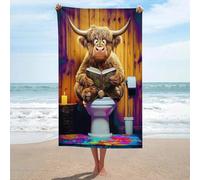 sinyumoney Serviette de Plage Lavable Highland Cow Reading in The Bathroom - 3 g/m² - Ultra Douce et absorbante - Idéale pour Spa, Salle de Sport, hôtel et Salle de Bain Quotidienne - Taille Unique