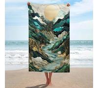 sinyumoney Serviettes de Bain à Motif Abstrait de Paysage fluvial, séchage Rapide, absorbantes et légères, idéales pour la Plage, Le Spa, la Salle de Sport et l'hôtel (130 cm x 80 cm).