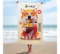 sinyumoney Serviettes de Plage Corgi Ramen, Grandes, absorbantes et à séchage Rapide, idéales pour Les Voyages, Le Camping et la Plage (130 cm x 80 cm).