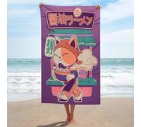 sinyumoney Serviettes de Plage Extra Larges Neko Mangeant des Ramen, 130 cm x 80 cm, idéales pour la Plage, Le Bain et la Piscine.